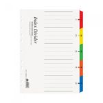 Munhwa File A190-7 Premium A4 5-Tab Art Paper Index Dividers with Writable Multi Color Tabs for Daily Document Organization